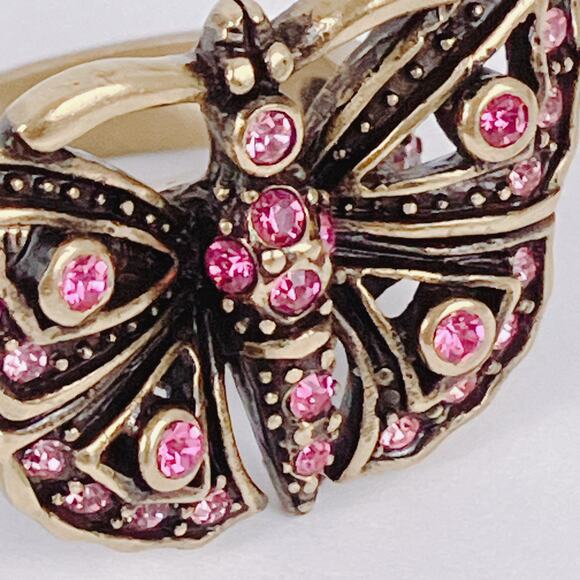 Signed Heidi Daus Pink Swarovski Crystal Butterfly Gold Tone Ring Size 6.75 VTG - Picture 4 of 12